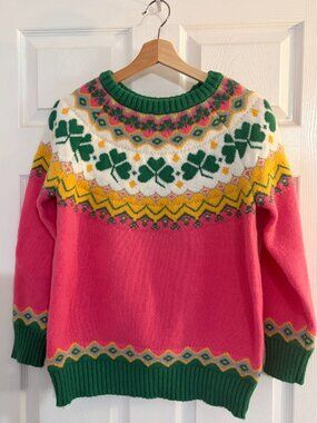 Pink Shamrock Fair Isle Sweater - Women's Medium